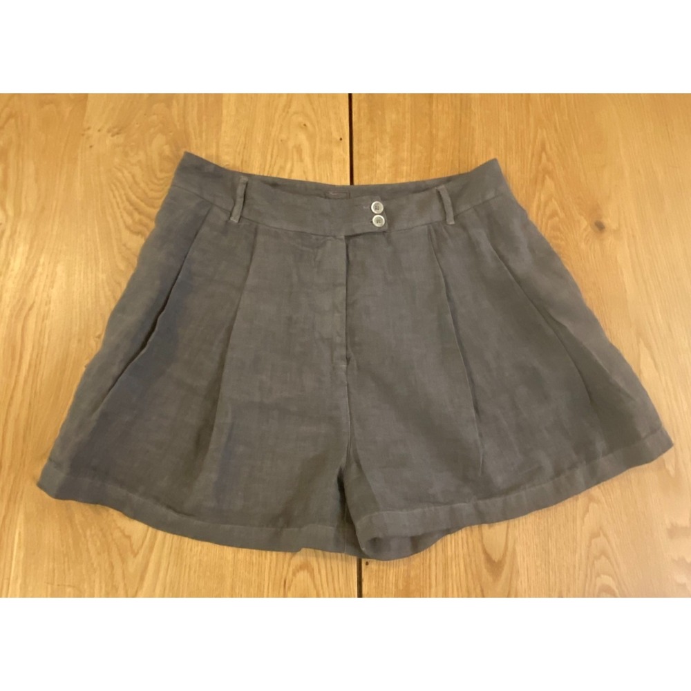 120% Lino Linen Shorts Pleated Front 4"‎ Inseam Dark Gray Women's L/10 Designer*